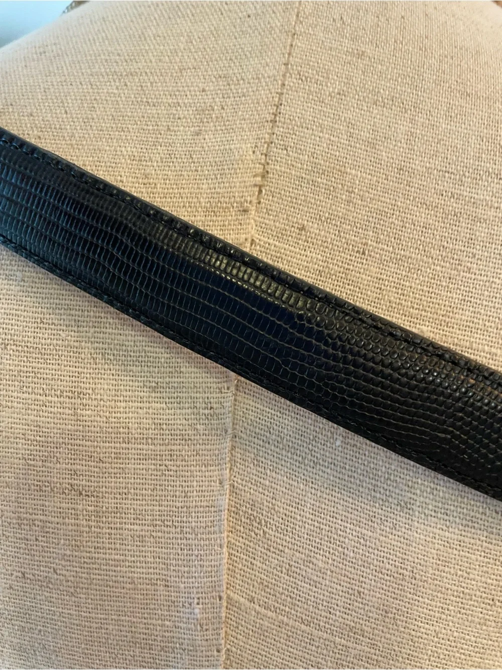 Brighton Black Textured Leather Belt with Gold & Silver Accents